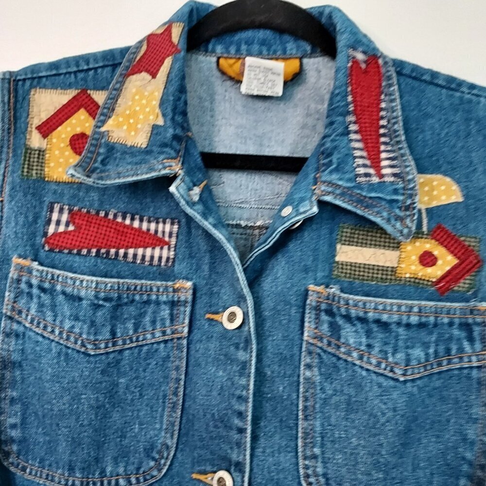 Vintage 90's Baccini Patchwork Button Down Jean V… - image 7
